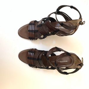 Brown leather heeled sandals